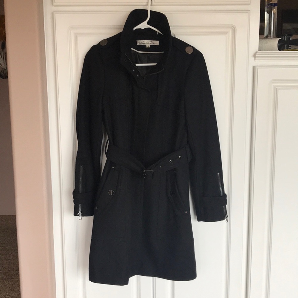 Kenneth Cole Black Belted Pea Coat